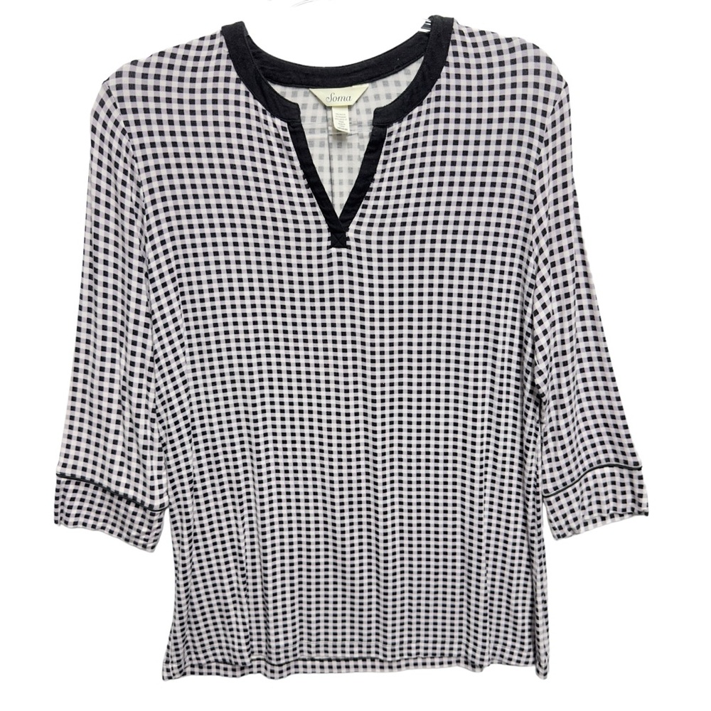 Pure Silky Rayon Knit Soma Plaid Gingham Checkered Soft Top Longline Tunic